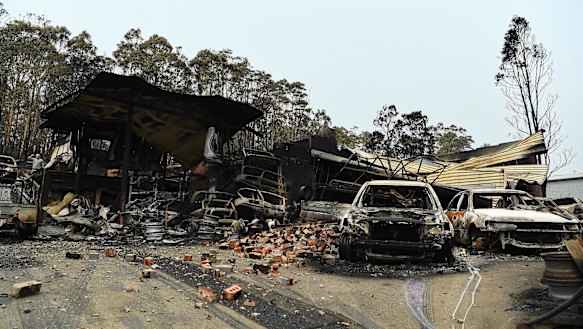 The remains of a car yard in the industrial estate at Batemans Bay. 
