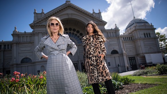 Grand vision ... Designer Carla Zampatti (left) with a model ahead of Wednesday night's Grand Showcase at the Virgin Australia Melbourne Fashion Festival.
