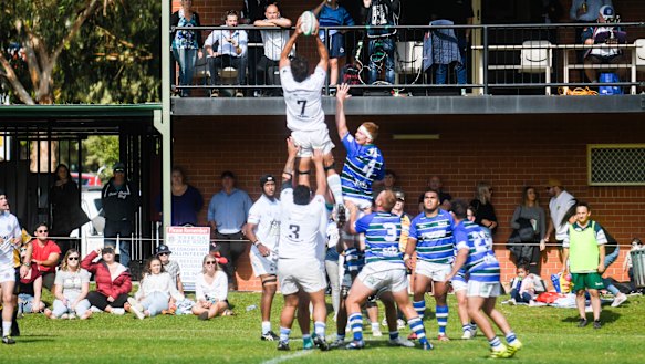 Ryan Jones catches the line out for Queanbeyan.