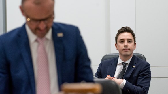 Chief Minister Andrew Barr and Labor backbencher Michael Pettersson. Labor says they were caught unaware by the Greens support of a Liberal motion for an inquiry into the cannabis bill, even though Shane Rattenbury told them he wanted the bill referred. 