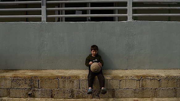An internally displaced boy at a shelter at the Quarantina near the Port of Beirut on March 7.