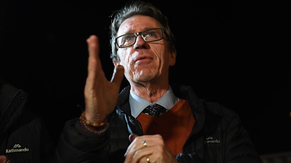 Dr Joe McGirr celebrates what looks to be a victory in the Wagga byelection.