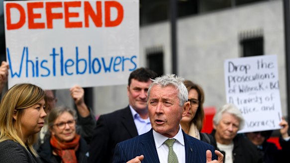 Lawyer Bernard Collaery addresses the media outside the Supreme Court in Canberra on Tuesday.