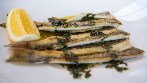 Grilled King George Whiting with salmoriglio and lemon.