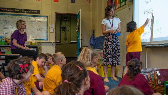 Dominique Chedel teaching her class at Glebe Public School. She describes her day as "constant triage".