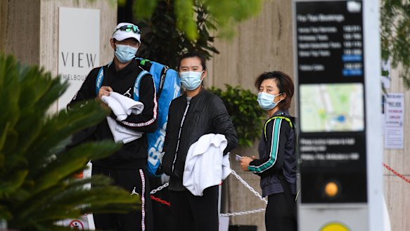 Tennis players in quarantine at the View Melbourne hotel were allowed out to train on Tuesday.