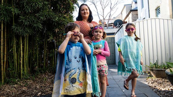 Emma Baldwin, pictured with her children Lucas, Eloise and Leyla, said COVID-19 and lockdowns have impacted swim lessons.  