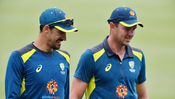 Mitchell Starc and Josh Hazlewood had the unusual role of running drinks at Edgbaston.