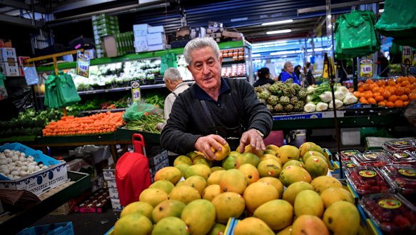 Diego "Danny" Luppino at his fruit stall at Dandenong market.