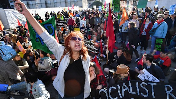 Extinction Rebellion protesters blocking Brisbane traffic earlier this month.