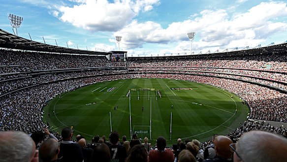 There is always a strong turnout for the Collingwood-Essendon Anzac Day clash.