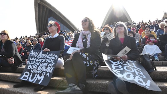 Hundreds outside on the Opera House stepswatched the Bob Hawke memorial service.