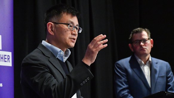 Deputy Chief Health Officer Allen Cheng addresses media with Premier Daniel Andrews.