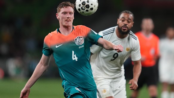 Kye Rowles in the new Socceroos away jersey.