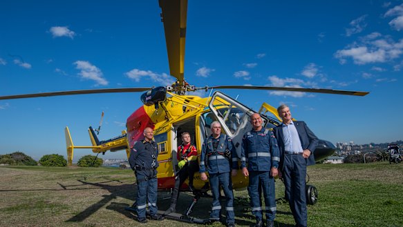 Helicopter Rescue Crew members (left to right) Trevor Cracknell, Callum Good, Peter Yates and Tony LeMarseny