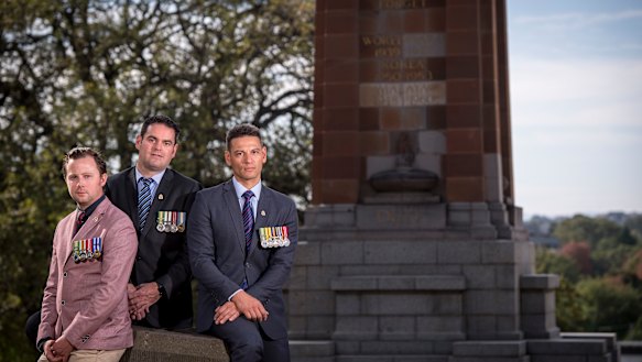 Pushing for change: Veterans Dave Petersen (left), Lucas Moon and Dan Cairnes.