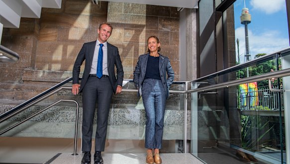 NSW Minister for Planning Rob Stokes with Government Architect Abbie Galvin at the Australian Museum, where old and new design converges.