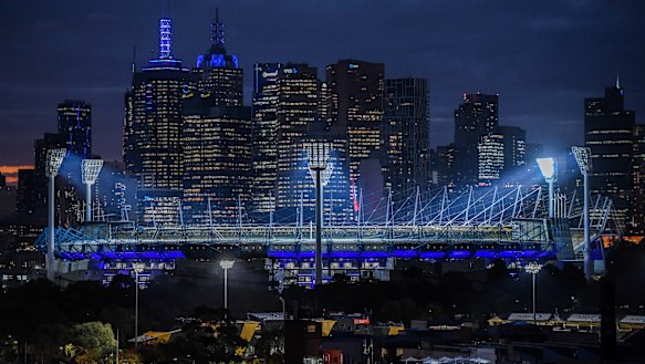 Buildings in Melbourne turned blue in a tribute to the four police officers who died on the Eastern Freeway. 
