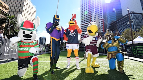 Advance party: Mascots from some of the NRL clubs pose in Brisbane.