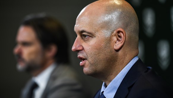 Scandal: Greenberg announces the Manly salary cap sanctions, which were interpreted in some quarters as too lenient.