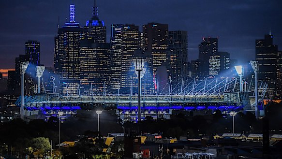 Some buildings in Melbourne turned blue in a tribute to the four police officers who died on the Eastern Freeway, a year ago. 