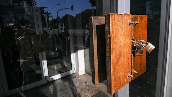 Padlocks on the door of the Bay Hotel in Mordialloc.