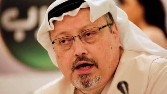  Saudi journalist Jamal Khashoggi pictured in 2015 at a  press conference in Manama, Bahrain. 