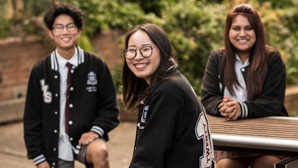 Kogarah High School students Gundalai Batbold, Oyuka Munkhbat and Muskaan Saini.