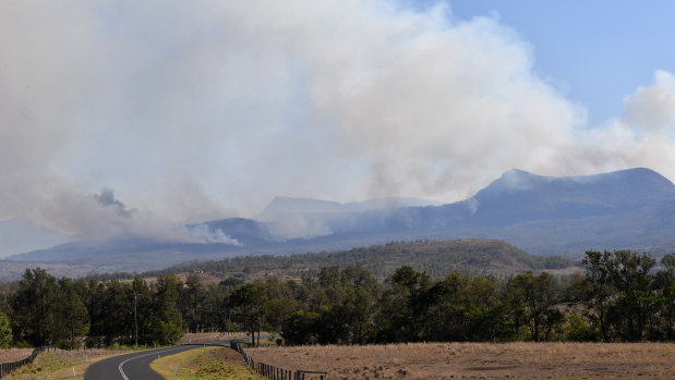 Fires in the Main Range National Park near Tarome in the Scenic Rim, south-west of Brisbane, on Thursday.
