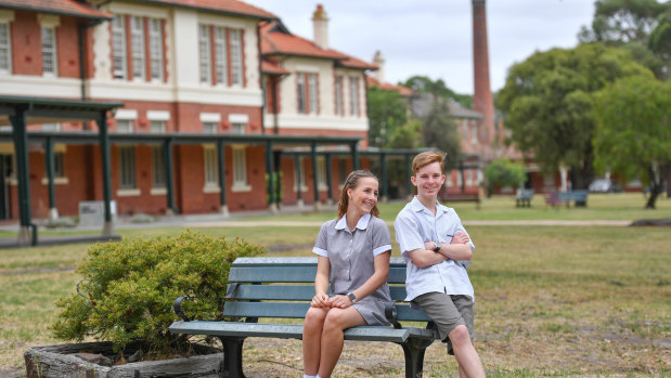 Ivanhoe Grammar School year nine students Lucy Schaefer and Luke McAlister at their new campus at La Trobe University. 
