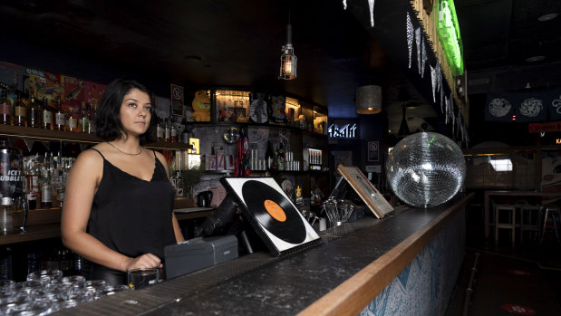 Kayla Lagesse, manager of Goros Bar in Surry Hills, which risks being categorised as a nightclub if it hangs up its mirror ball. 