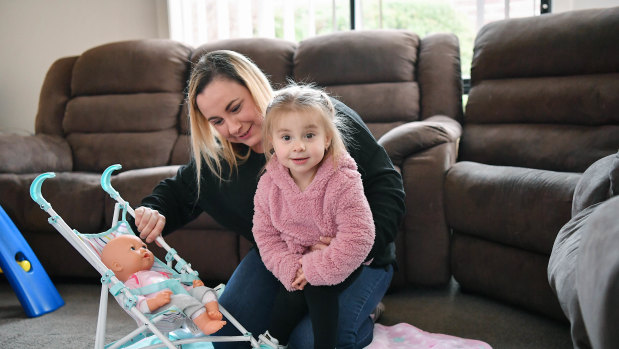 Mother Jessica, pictured with two-year-old daughter Zara, says meeting chilldcare costs is a struggle. 