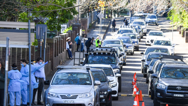 Residents lined up for COVID-19 tests in the Rozelle area of Sydney on Friday.