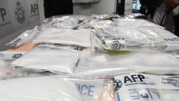 Seized drugs are displayed at the Australian Federal Police headquarters in Melbourne.