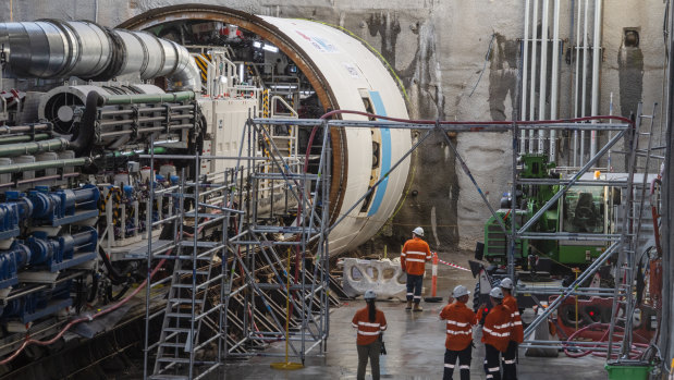 Wendy, one of two tunnel boring machines at Chatswood, starts tunnelling south towards Blues Point.