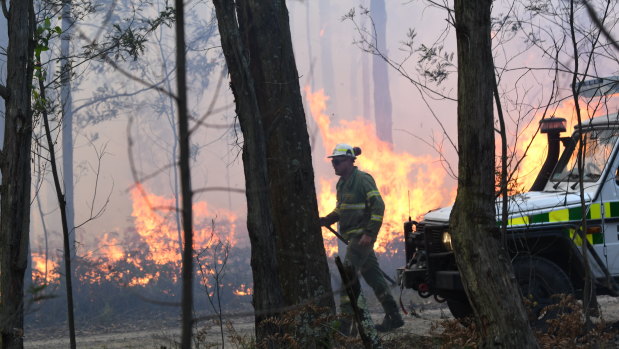 Firefighters battle a 40-hectare bushfire in Buninyong, near Ballarat. 