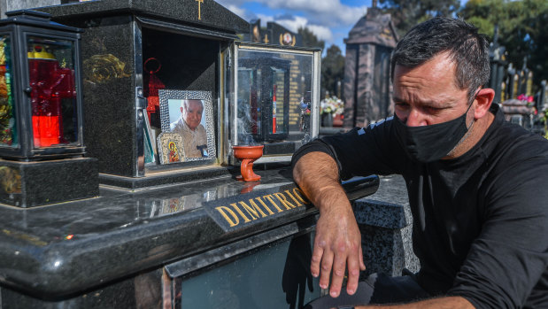 ''Someone's got to be held accountable'': Spiros Dimitriou at his father John's grave in Glenroy.