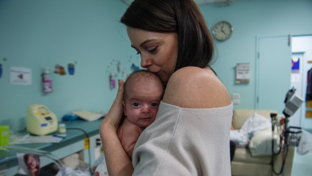 Jodie Harris with her baby daughter Georgia at The Royal hospital in Randwick.