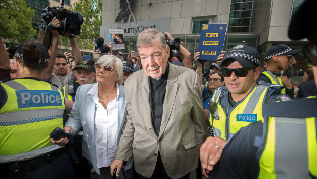 Cardinal George Pell leaving the County Court, where he was found guilty of child sex abuse charges.