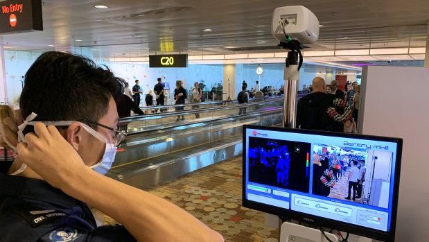 A body temperature scan at Singapore Airport.