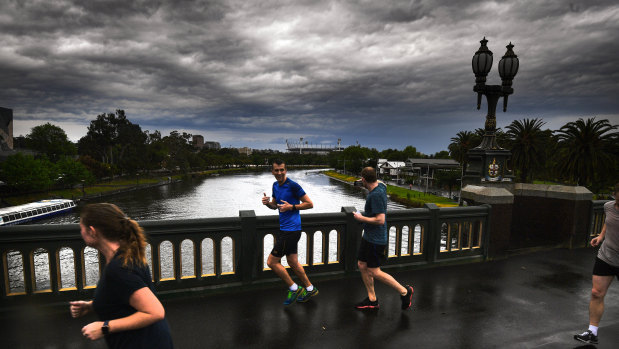 Storm clouds and rain dominate the Melbourne sky line in November.