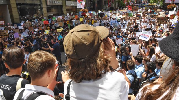 Thousands of students  protested in Sydney's Martin Place against the government's inaction on climate change.