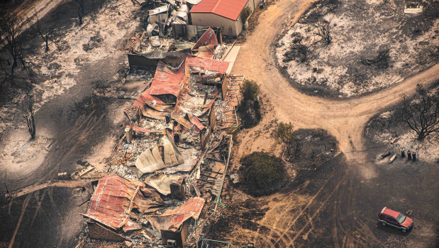 Property damaged by the East Gippsland fires in Sarsfield, Victoria, on January 1.