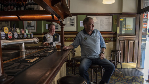Samo Vojsk enjoys a last drink at Sydney's oldest pub, Fortune of War. 