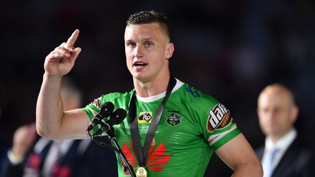 Uncomfortably numb: Jack Wighton accepts the Clive Churchill Medal.