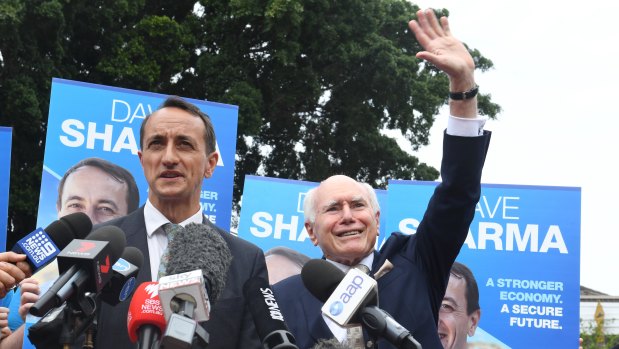 Dave Sharma was joined by former prime minister John Howard, who warned voters against casting protest votes.