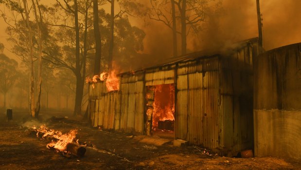 The northern flank of the Green Wattle Fire on the move east has destroyed everything in its path.