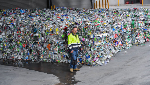 SKM site manager Peter Venditti with the finished product, plastic ready to be recycled.