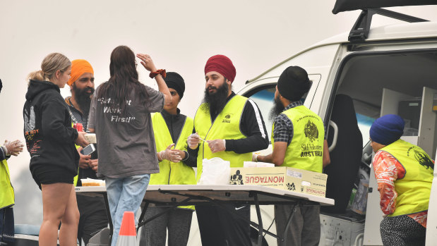 Sikh volunteers in Bairnsdale after the fires in January.