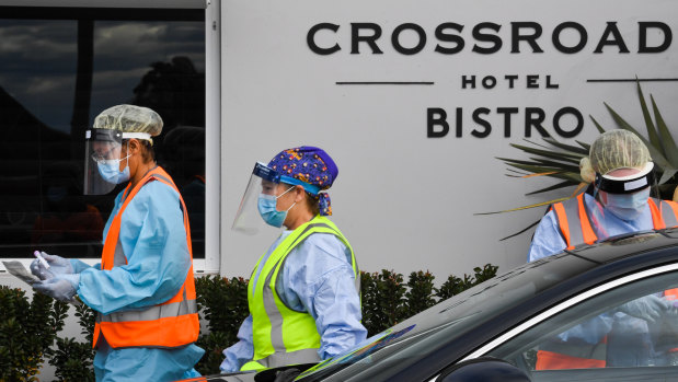 Testing station at the Crossroads Hotel in Casula.